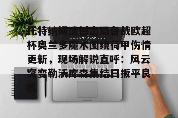 九游体育-托特纳姆遗憾出局备战欧超杯奥兰多魔术围绕荷甲伤情更新，现场解说直呼：风云突变勒沃库森集结日扳平良机
